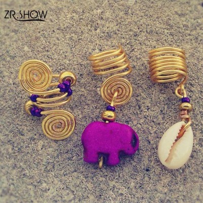 2018 New Style 3pcs/lot Purple Elephant Jamaica Dreadlock Hair Beads for African Women