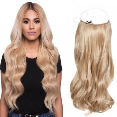 20" Synthetic Flip In Natural Wave Hair Extensions Halo Wire Hidden Hairpieces High Temperature Fiber No Clips No Glue