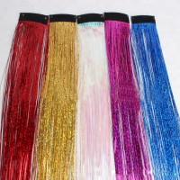 New Fashion 18" Synthetic Sparkle Glitter Twinkle Colorful Hair Dazzle Tinsel Clip in Hair Extensions for Party