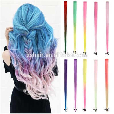 Cheap Fashion Heat Resistant Fiber Silk Straight Purple Ombre Synthetic Hair Two Tone Clip in Hair Extensions for White Women