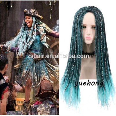 Descendants 2 UMA Braided Wig Long Straight Fashion Blue Halloween Adult Cosplay Wig